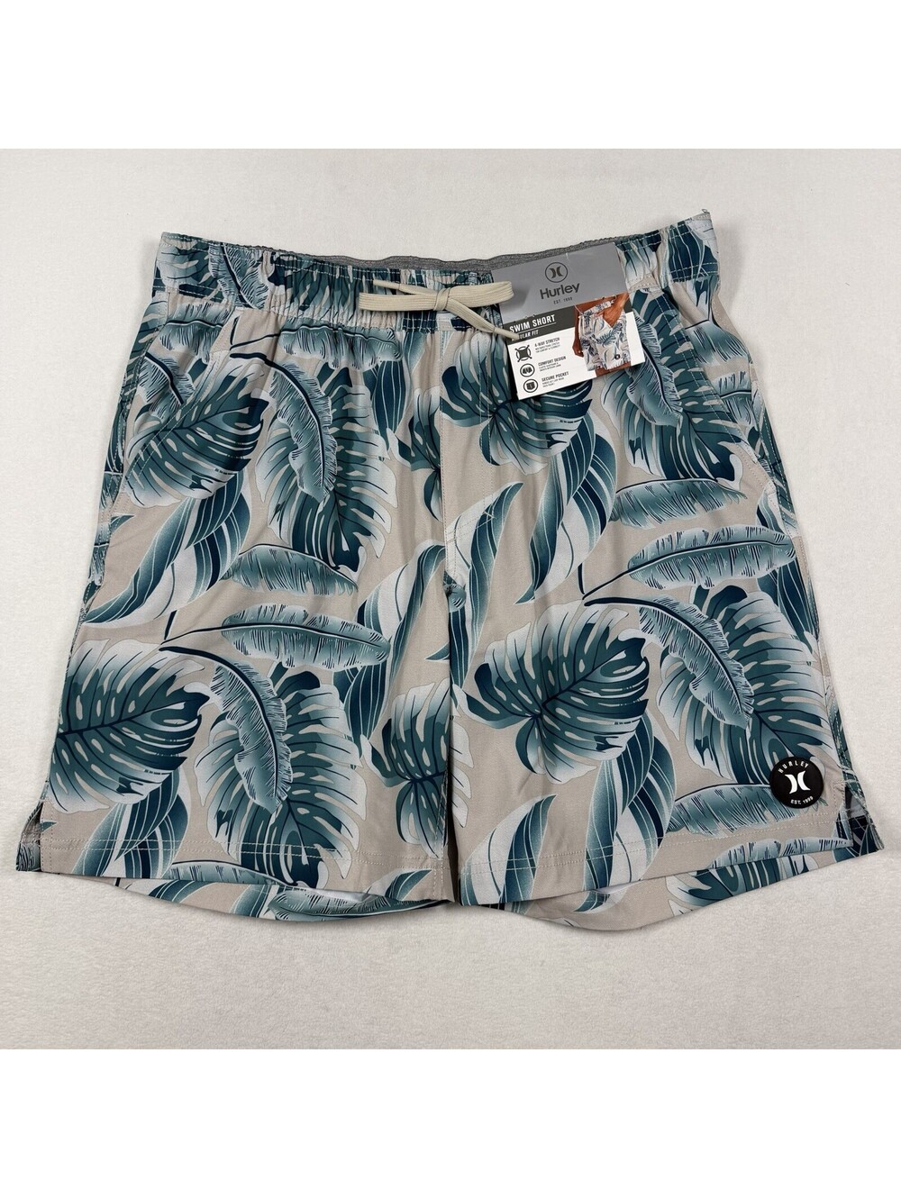 HURLEY Swim Trunks Surfer Board Shorts XL Palm Leaves Tree 8” Inseam NWT